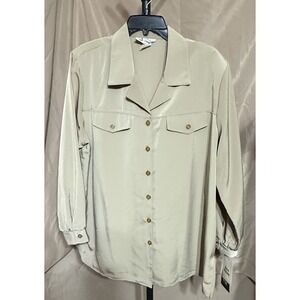 Maggie Sweet Shirt Womens 1X Plus Size Tan  Button‎ Up Career Office VTG  NWT